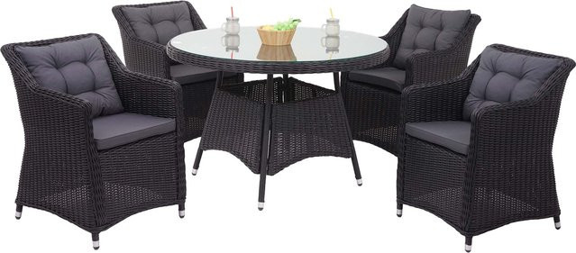 MCW Poly-Rattan Garten-Lounge-Set F51 in Anthrazit mit Tisch, 4 Sesseln und dunkelgrauen Kissen - Bild 1