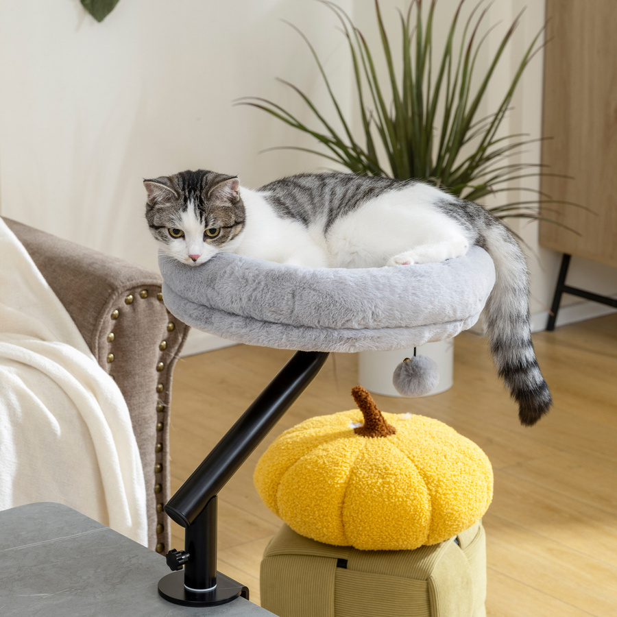 Aosom PawHut Katzen-Schreibtischbett in Grau mit 360 Grad Drehung und verstellbarer Höhe für Katzen bis 6 kg - Bild 2