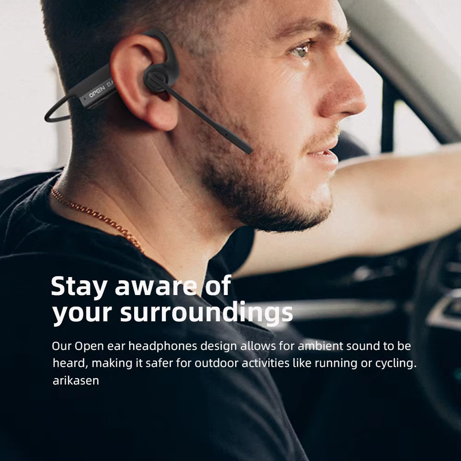 Arikasen Open-Ear-Kopfhörer mit Mikrofon, kabelloses Bluetooth-Headset mit Geräuschunterdrückung, Schwarz - Bild 5