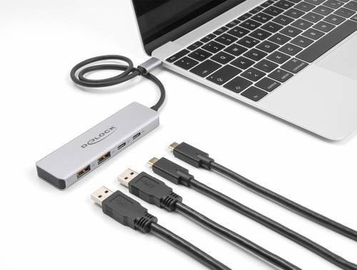 Delock USB-Hub 64230 mit 2 x USB-A und 2 x USB-C, USB 3.2 Gen2 10 GBit/s, Grau - Bild 2