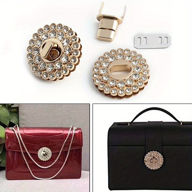 Runder dekorativer Diamant Drehverschluss in Gold aus Metall für DIY Taschen und Geldbörsen, Durchmesser: 3,9 cm - Bild 1
