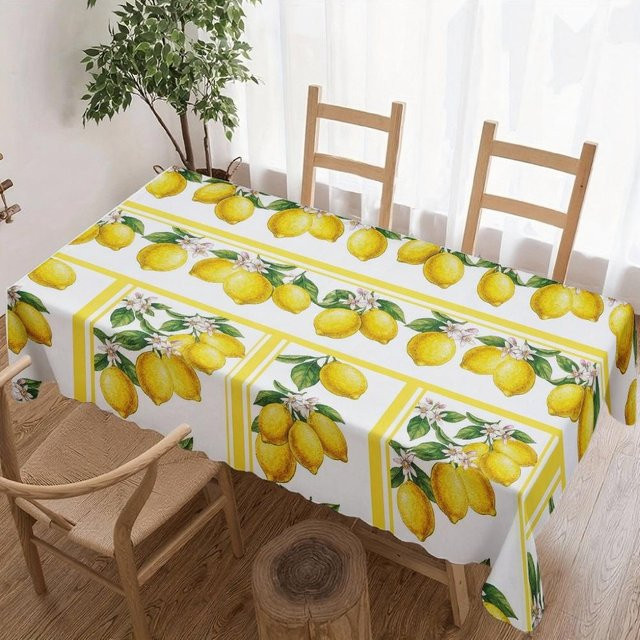 Wasserdichte rechteckige Tischdecke von JINGYUE Pet mit Zitronenmuster in Weiß, B/B: 140 x 140 cm - Bild 1