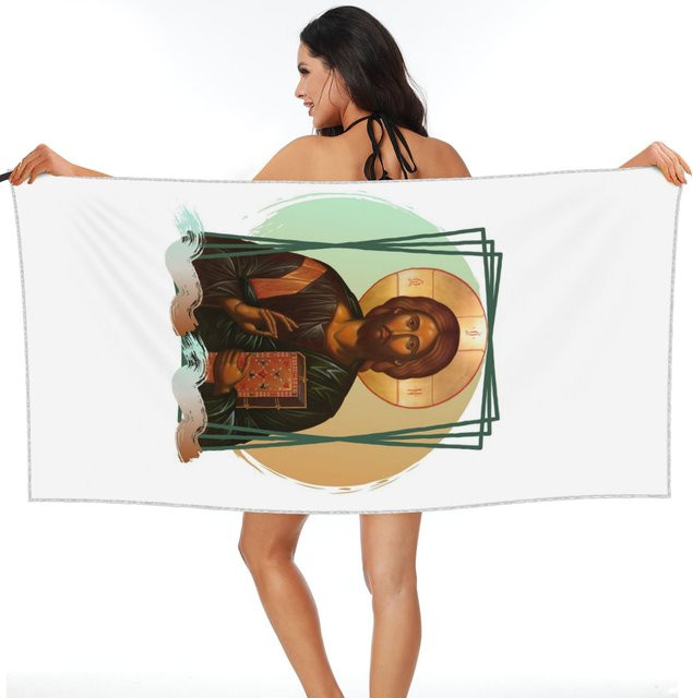 Strandtuch Herr Jesus Christus von JMG Household Supplies aus weicher Mikrofaser, schnelltrocknend und saugfähig, Farbe: Weiß, B x H: 70 x 140 cm - Bild 1