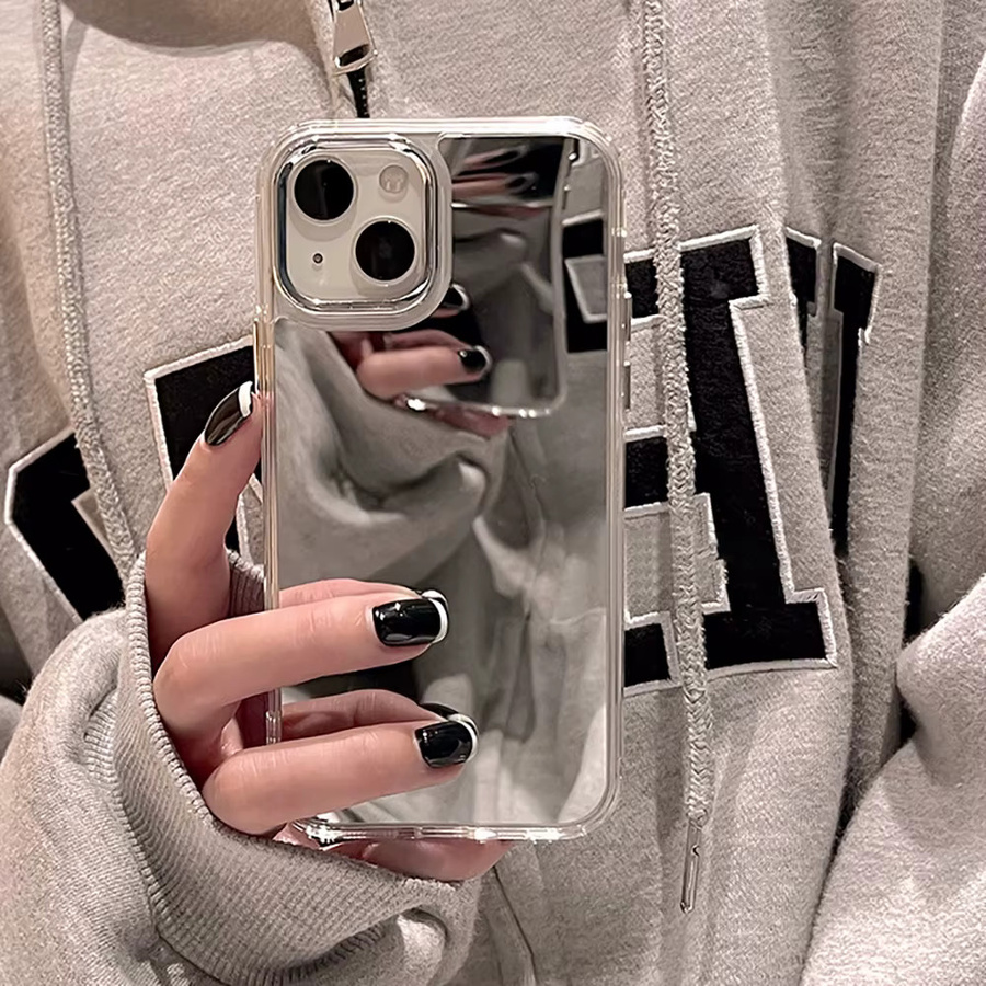 Stoßfeste iPhone Handyhülle mit integriertem Make-up-Spiegel und galvanisiertem Design in Transparent - Bild 2