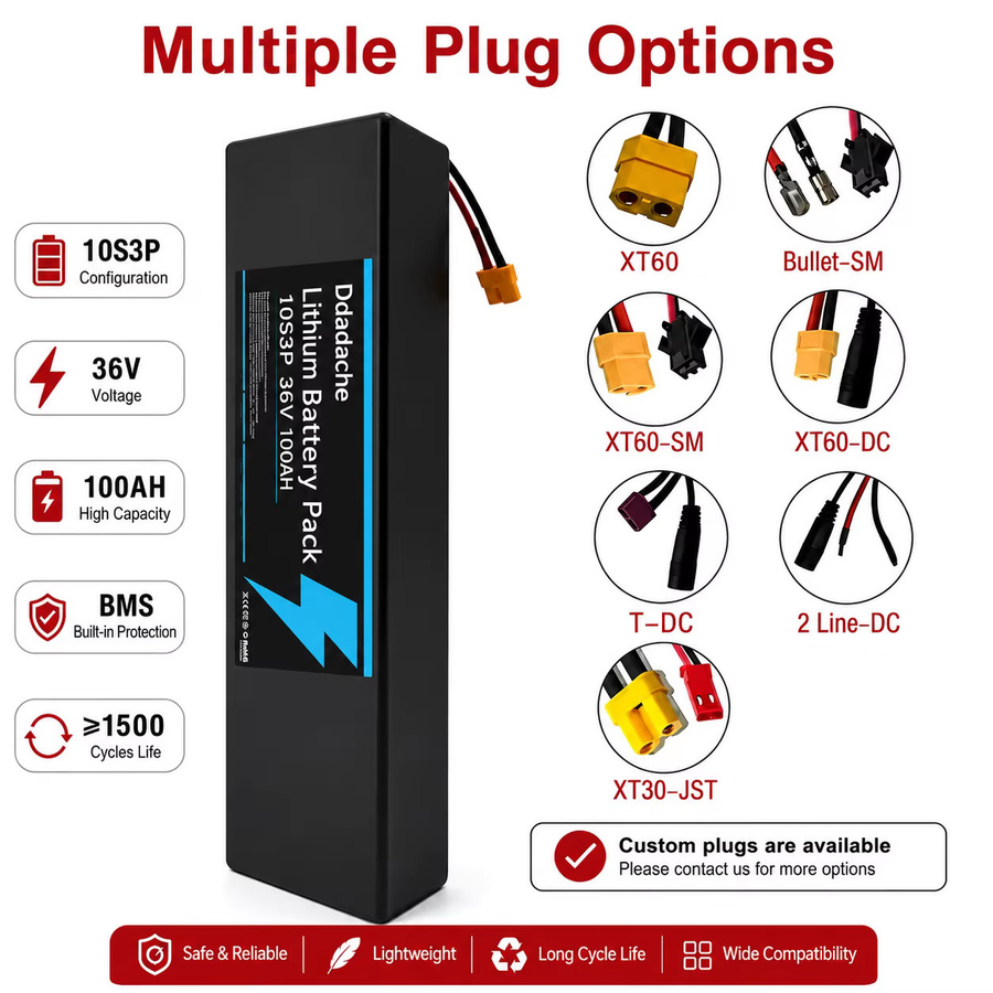 KUGOO Ersatz-Elektroroller-Akku 10S3P 36V 100000mAh mit 18650 Li-Ionen-Zellen und eingebautem BMS für 500W, Schwarz, kompatibel mit KUGOO S1 S2 S3 Rollern - Bild 3