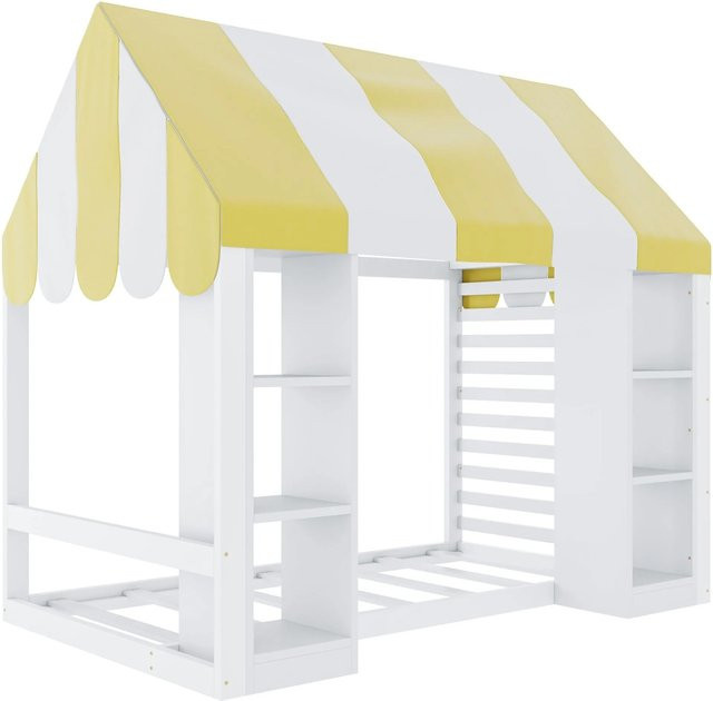 Merax Kinderbett im Landhausstil mit Himmelbett-Gestell, Weiß, B/T/H: 90 x 200 x 188 cm - Bild 1