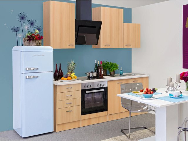Flex-Well Classic Küchenzeile Nano in Buche Nachbildung, Farbe Braun, B/T/H: 220 x 57 x 85 cm - Bild 1