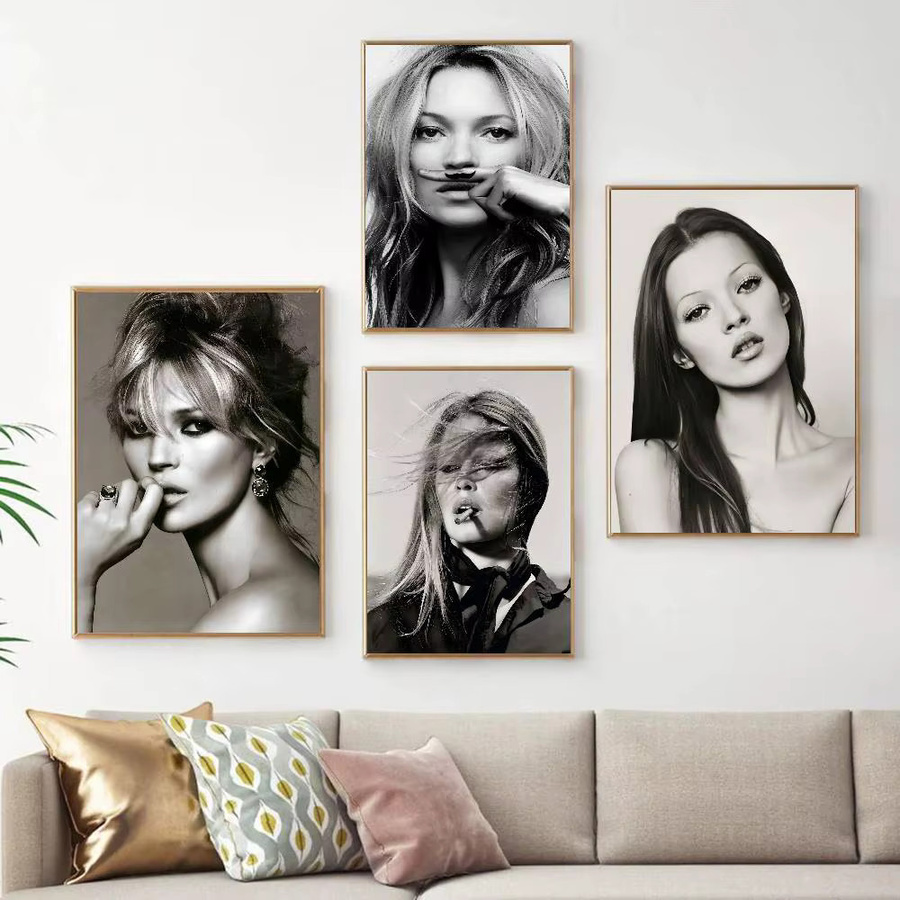 Vintage Poster Kate Moss Moderne Kunst Wanddekoration als Porträt-Fotografie auf weißem Kraftpapier - Bild 2