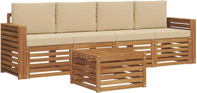 vidaXL Gartenmöbel Set aus Massivholz Akazie in Natur und Beige mit Tisch und Kissen - Bild 1