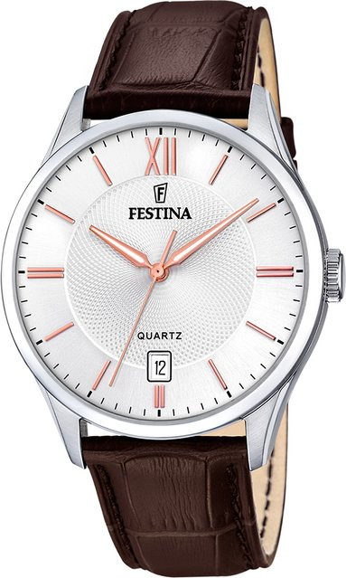 Festina Herrenuhr, Quarz, Edelstahl, 43 mm, Leder, Silber, 5 ATM - Bild 1