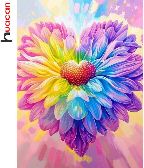 Huacan 5D-Diamant-Malerei-Set Blumen und Herzen in Multicolour, DIY Stickerei-Set zur Wanddekoration, Breite: 20 cm, Höhe: 30 cm - Bild 1