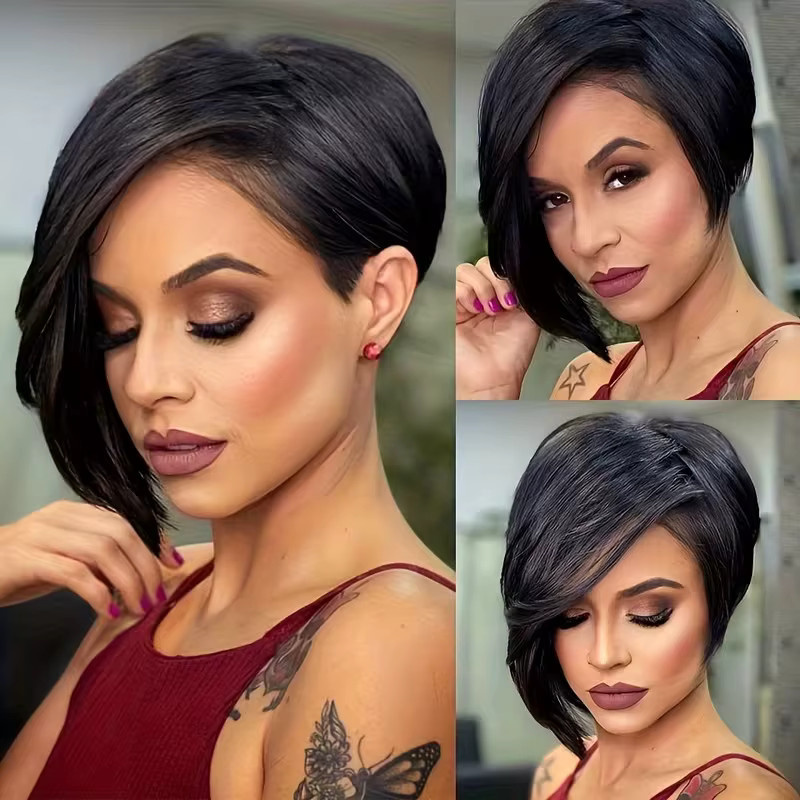 OYM HAIR Pixie-Perücke mit Pony, 100 % Echthaar, Damen - Bild 3