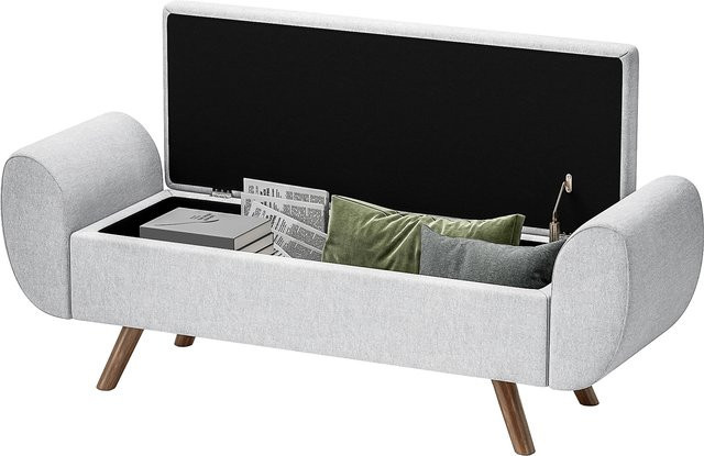 HOMCOM Aufbewahrungsbank mit gepolsterter Sitzfläche aus Leinen und Armlehnen, grau, B/T/H: 132 x 42 x 50 cm - Bild 1