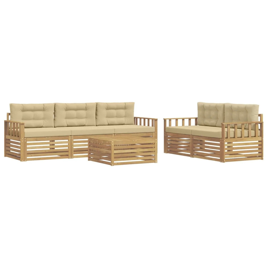 vidaXL Outdoor-Sofagarnitur aus Akazienholz mit Polstern in Weiß und Beige, 6-teiliges Set mit Tisch und Sitzkissen - Bild 2
