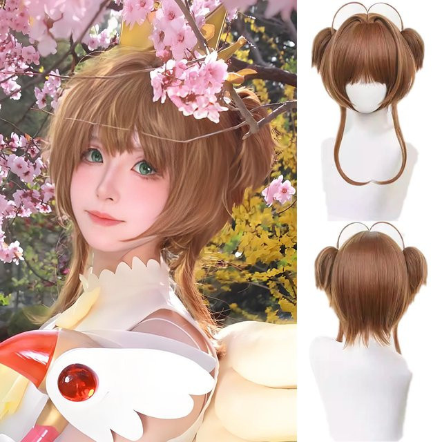 allaosify Sakura Kinomoto Cosplay Perücke, synthetisch, Damen - Bild 1