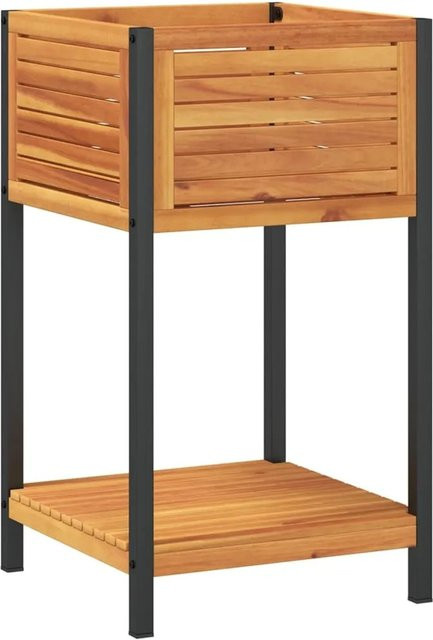 vidaXL Pflanzkübel mit Ablage aus Akazienholz und Stahl, Braun, B/T/H: 45 x 45 x 80 cm - Bild 1