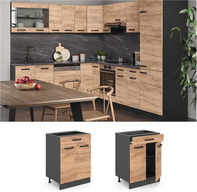 Vicco Küchenunterschrank R-Line in Anthrazit und Eiche mit Schublade, Breite: 60 cm - Bild 1