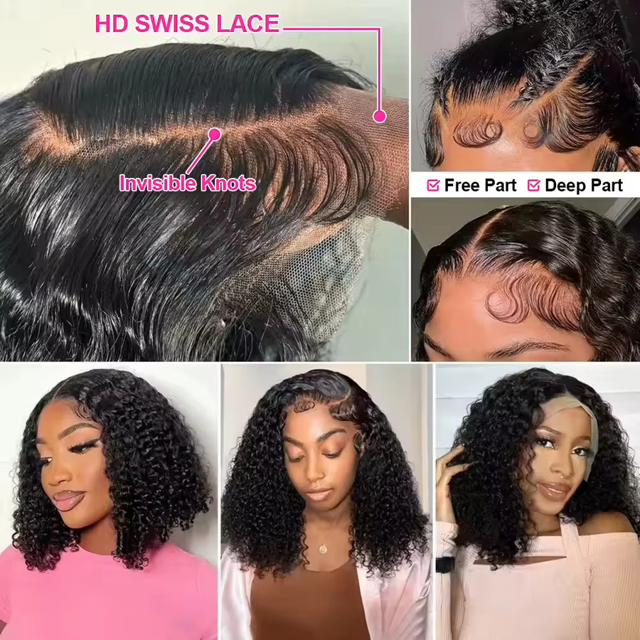 donxue Bob-Perücke, Echthaar, lockige Wellen, 8-16 Zoll, Damen - Bild 3