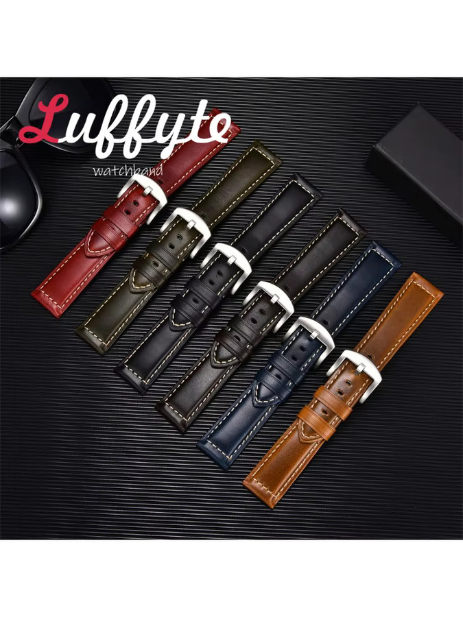 luffyte Uhrenarmband Leder, Schwarz, Herren, 20mm 22mm - Bild 2