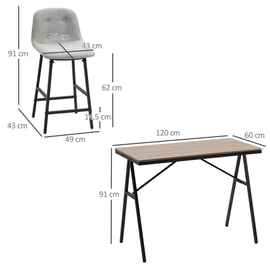 HOMCOM Bartisch Set 5-teilig in Nussbaum mit Barhockern im Industrie-Design, Essgruppe für Esszimmer, B/T/H: 120 x 60 x 91 cm - Bild 4