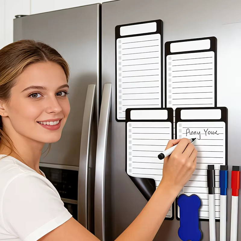 5er-Set Magnetische Kühlschrank-Nachrichtentafeln in Weiß, wiederverwendbare Whiteboards inklusive Marker als Einkaufslisten-Planer für deine Küche - Bild 3