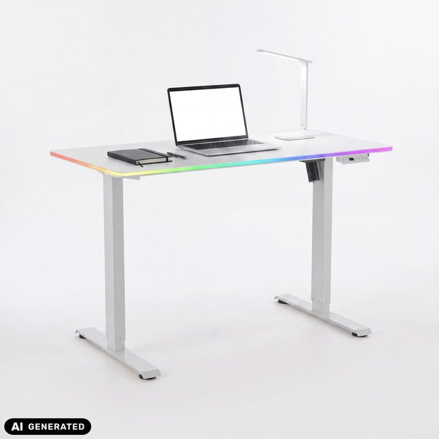 hjh OFFICE Worktime Elektrisch höhenverstellbarer Schreibtisch mit LED und weißer Melaminharzbeschichtung - Bild 1