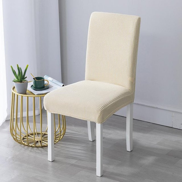 Yiran Furniture Elastisches Stuhlbezug Set Beige, Verdickter Samt-Stuhlbezug für Esszimmerstühle, B/T/H: 42 x 38 x 38 cm - Bild 1