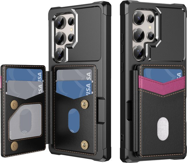 Stoßfeste Handyhülle mit Flip-Kartenhalter für Samsung Galaxy S25 Edge S24 FE S23 S22 Ultra Plus A17 A56 A55 A36 A16 A15 in Schwarz und Blau - Bild 1