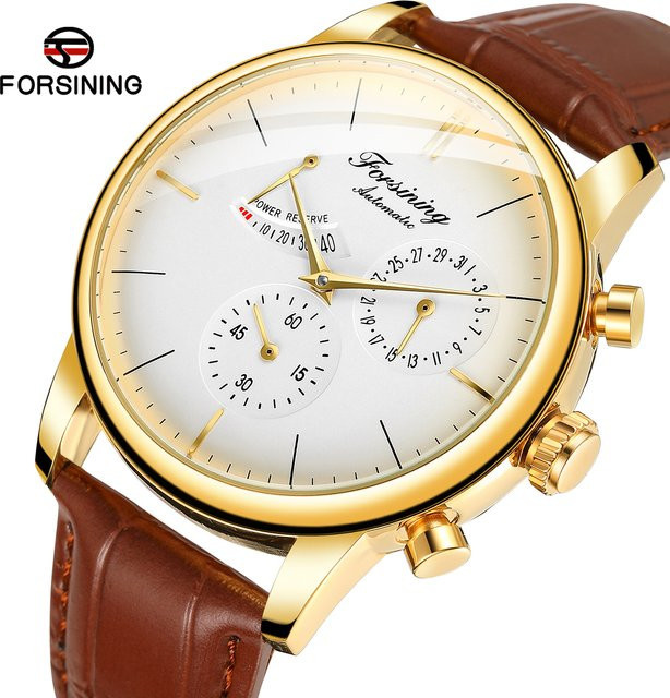 FOSINING Armbanduhr Automatik, Leder, Gold, Herren - Bild 1
