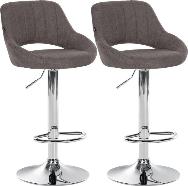 CLP Barhocker 2er Set Milet höhenverstellbar mit Lehne, gepolsterte Barstühle mit Stoffbezug in Grau und Metallgestell, drehbar - Bild 1