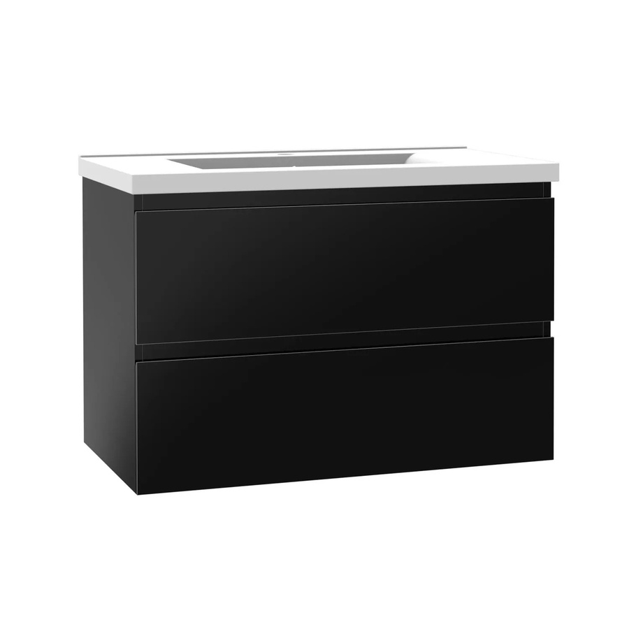 AICA Badmöbel Aalst 2-teiliges Badezimmerset mit Keramik Waschtisch und Unterschrank, Schwarz Hochglanz, Breite: 81 cm - Bild 2