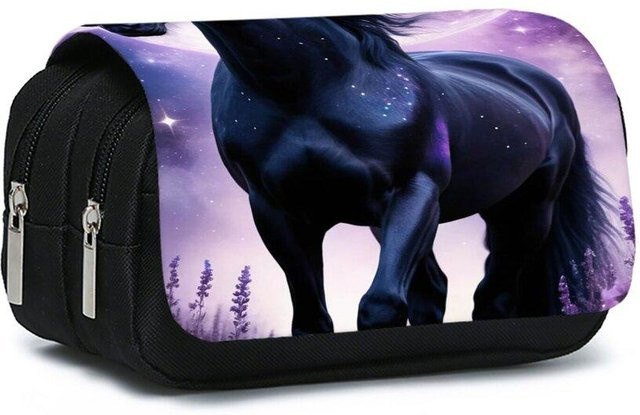 Doppellagige Klapp-Federtasche von Fancy Style Studio mit Rinder- und Pferde-Print in Lila für Kinder - Bild 1