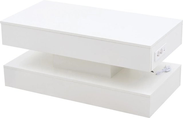 okwish Couchtisch mit LED-Stauraum und Hydraulik-Hubfunktion in Weiß, B/T/H: 100 x 50 x 42 cm - Bild 1