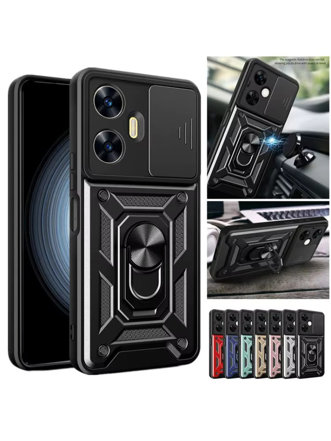 Heavy Duty Schutzhülle für OPPO A79 A78 A77 A58 und Realme Note 60 70 4G mit 360-Grad-Kickstand und Kameraschutz in Schwarz von Gusakov - Bild 7