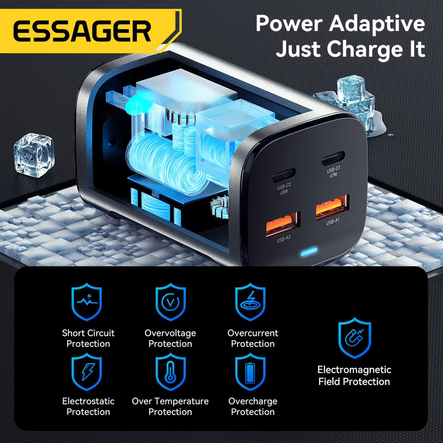 Essager 67 W USB C GaN Ladegerät mit Quick Charge 4.0 und PD Schnellladung für MacBook, Samsung und iPhone 15 - Bild 5