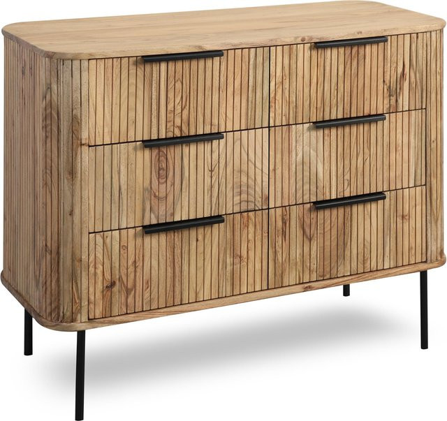 WOLFMÖBEL Kommode aus Akazie Massivholz und Eisen in Schwarz, Grau oder Braun, B/T/H: 80 x 45 x 103 cm - Bild 1