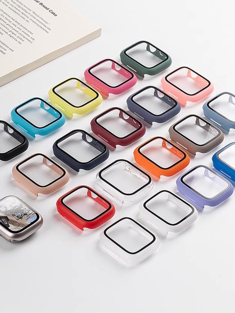 Displayschutzfolie mit PC-Stoßstange aus gehärtetem Glas für Apple Watch iWatch Serie 9 8 7 6 5 4 SE in Grau - Bild 1