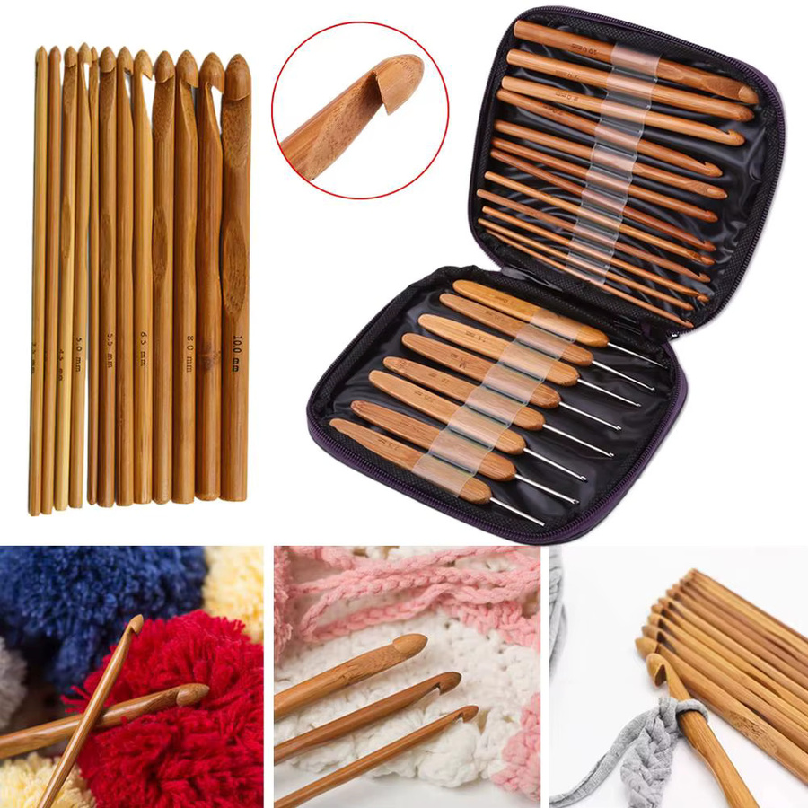 Häkelnadel-Set aus karbonisiertem Bambusholz in Braun mit Aufbewahrungsbox für DIY-Handarbeiten - Bild 4