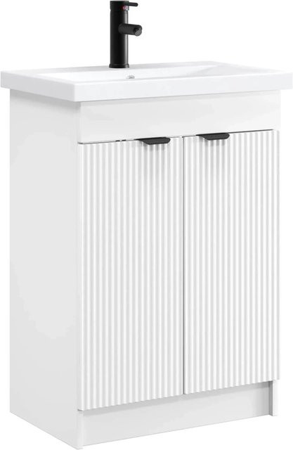 vidaXL Badezimmermöbel-Set in Weiß mit Schranktüren und Regalfächern, B/T/H: 56 x 37,5 x 81 cm - Bild 1