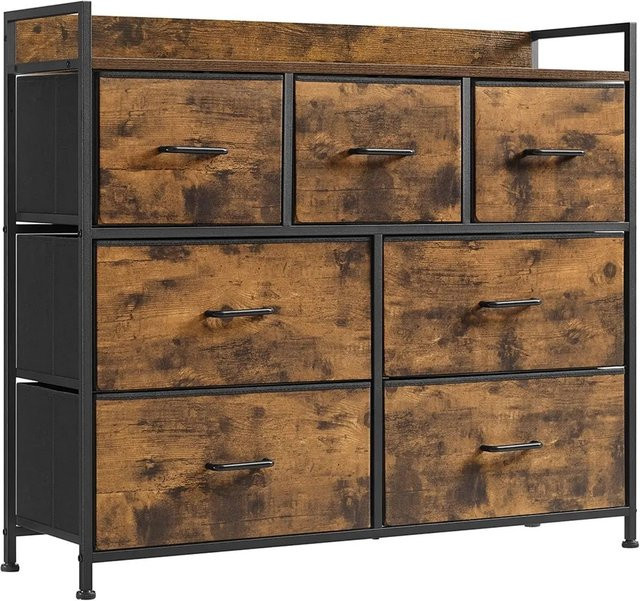 Songmics Kommode im industriellen Stil mit 7 Stoffschubladen und Metallrahmen, Braun-Schwarz, B: 98 cm, T: 28,5 cm, H: 85 cm - Bild 2