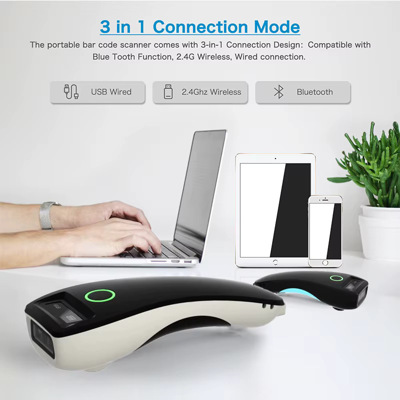 SYCREADER Tragbarer Mini Handheld Barcode Scanner mit Bluetooth, USB und 2,4 GHz Wireless für 1D 2D QR-Code und Datenmatrix in Schwarz und Blau - Bild 4