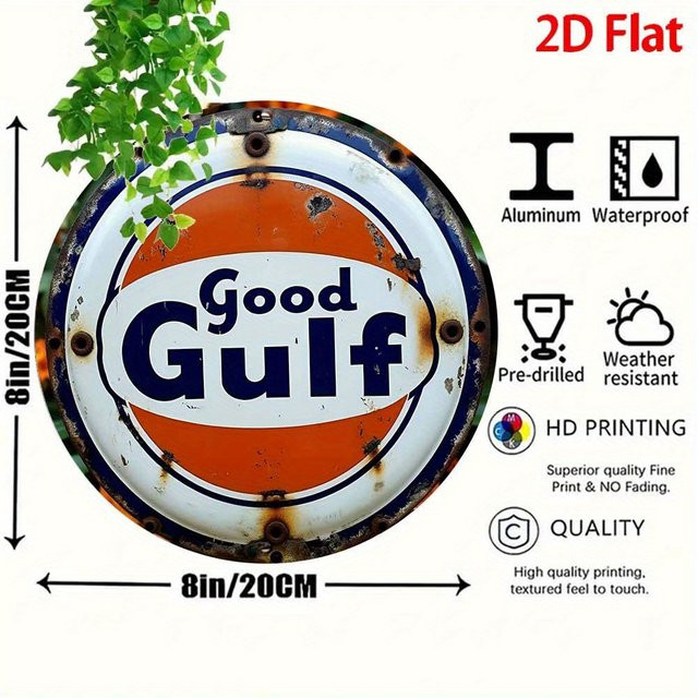 Rundes Aluminium-Wandschild Potdemiel Vintage Design Good Gulf, Durchmesser: 20,32 cm, Multicolour - Bild 1