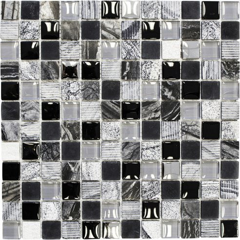 HuH Mosaik Wandfliese aus Glas in Grau und Schwarz, B/B: 30 x 30 cm, matt und geometrisch - Bild 1