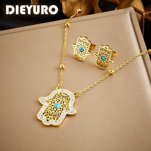 DIEYURO Schmuck-Set, Edelstahl, Gold, Türkis, Damen - Bild 1
