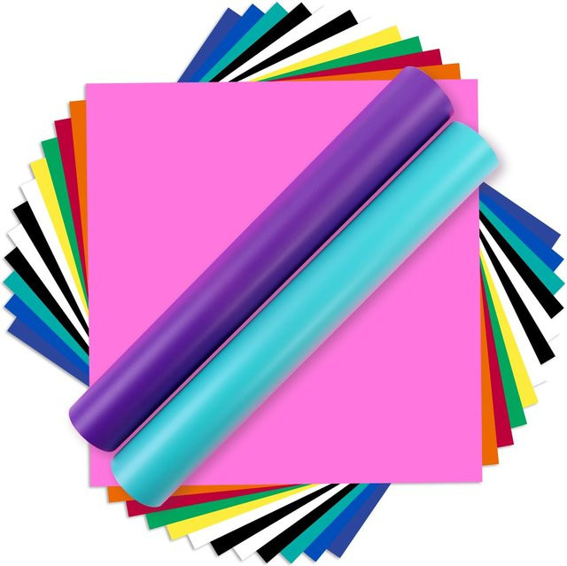 HTVRONT Permanent-Vinyl für Schneidemaschinen 14er-Pack Selbstklebende Vinylfolien für Bastelprojekte, Farbig, B x B: 30,48 x 30,48 cm - Bild 1