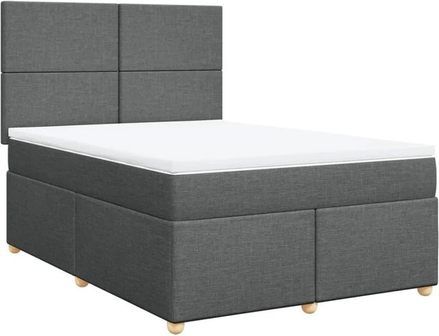 vidaXL Boxspringbett mit Matratze Dunkelgrau, Hybridbett mit Taschenfederkern aus Stoff und Kiefernholz, B/T: 140 x 200 cm - Bild 1