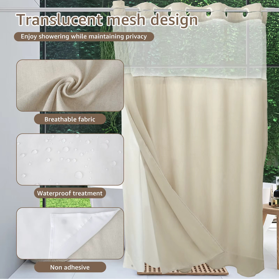 Wasserdichter Duschvorhang in Grün mit durchscheinendem Netzfenster und herausnehmbarem Innenfutter, Polyester - Bild 2