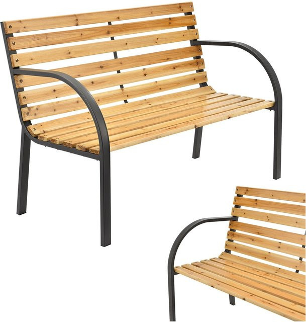 Juskys Gartenbank Modena 2-Sitzer aus lackiertem Tannenholz und Stahl mit Armlehnen und Rückenlehne, B/T/H: 120 x 62 x 82 cm - Bild 1