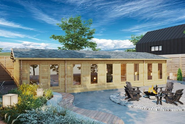 Blockbohlenhaus Konferenzraum 14 x 7 m mit 93 m² Wohnfläche als Gartenhaus oder Klassenzimmer - Bild 1