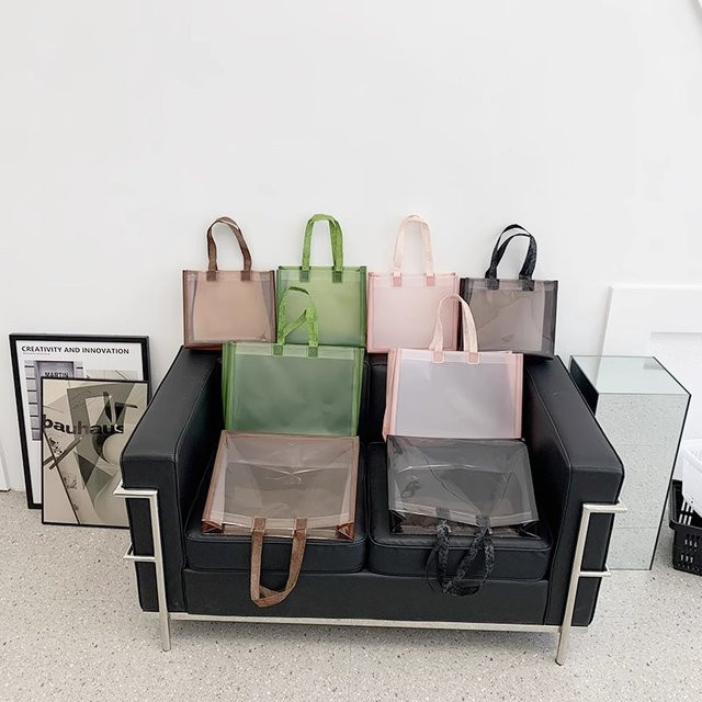 StoBag 12er Set transparente PVC-Einkaufstaschen in Pink, wiederverwendbare Geschenktüten aus Kunststoff - Bild 1